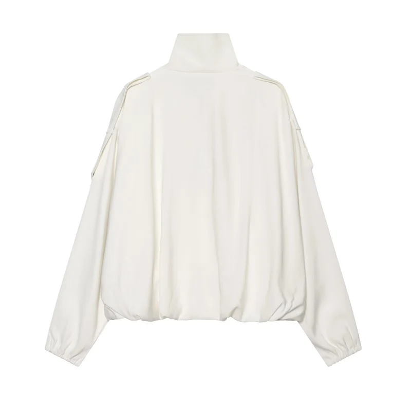 Damen Cropped-Boxy-Canvasjacke mit Funnelkragen, Druckknopfverschluss und Schulterpatten Drune