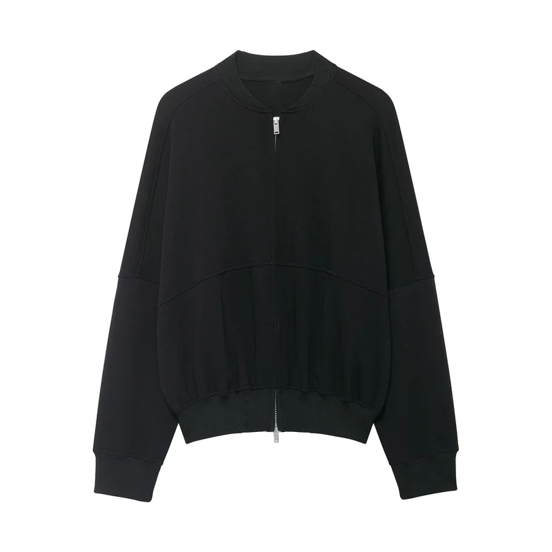 Damen Cropped-Boxy-Bomberjacke mit Zwei-Wege-Reißverschluss und elastischem Bund Drune