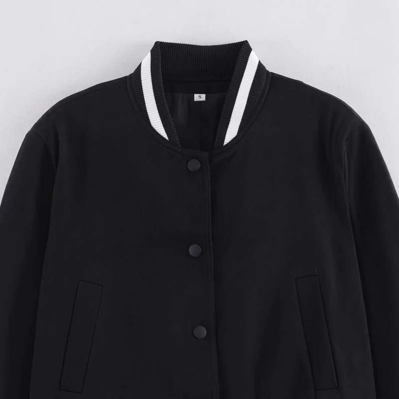 Damen Cropped-Boxy-Bomberjacke mit Rippbündchen und Druckknopfleiste Drune