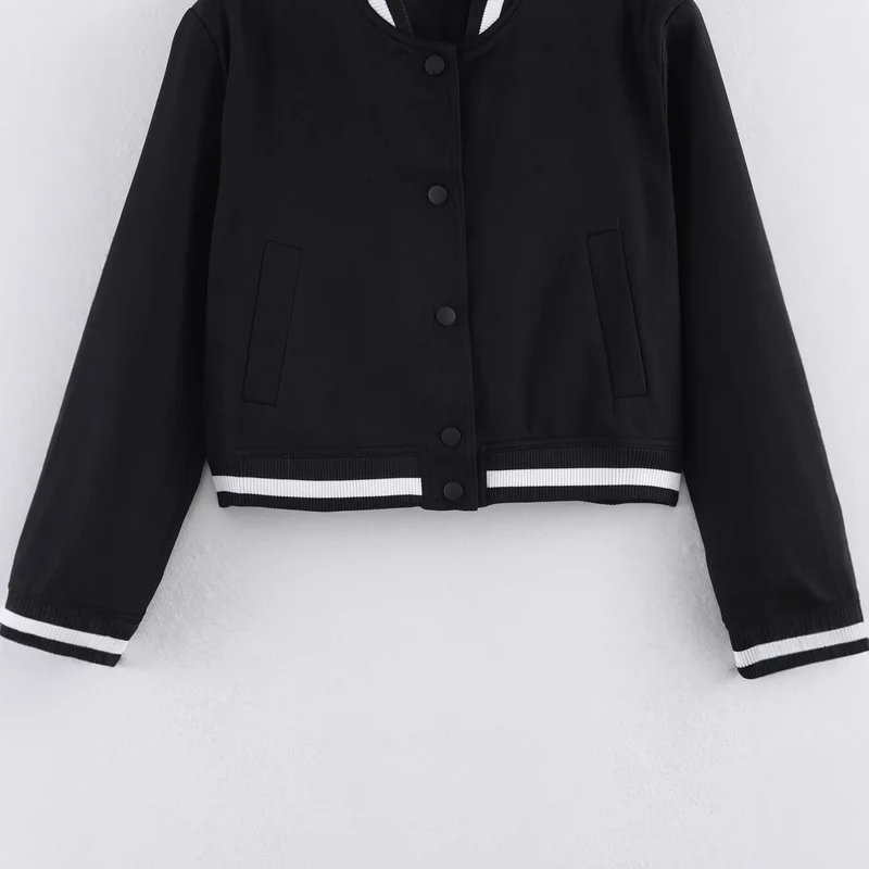 Damen Cropped-Boxy-Bomberjacke mit Rippbündchen und Druckknopfleiste Drune