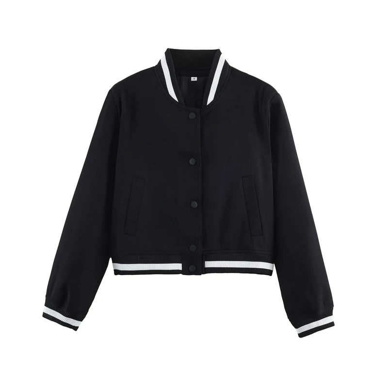 Damen Cropped-Boxy-Bomberjacke mit Rippbündchen und Druckknopfleiste Drune