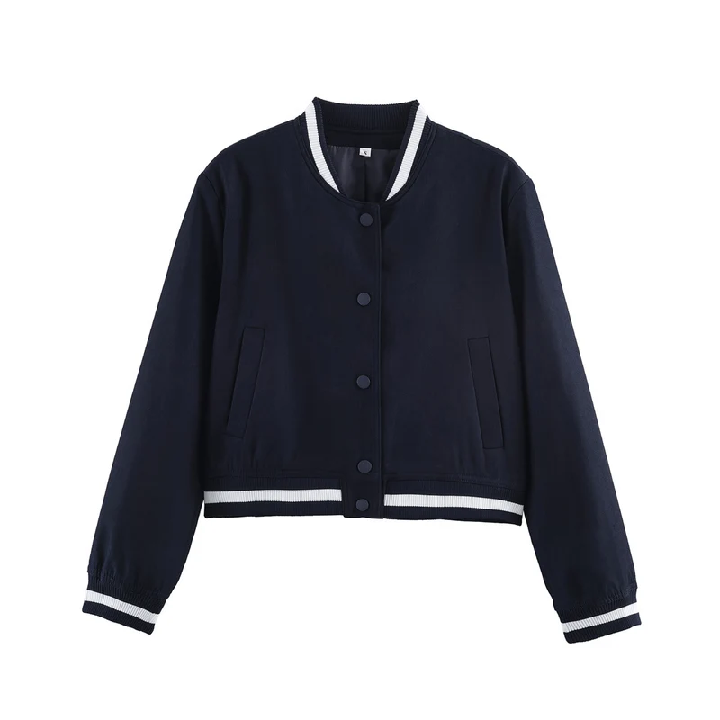 Damen Cropped-Boxy-Bomberjacke mit Rippbündchen und Druckknopfleiste Drune