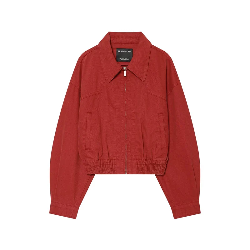 Damen Cropped Boxy‑Bomberjacke mit Hemdkragen, Reißverschluss und elastischem Saum Drune