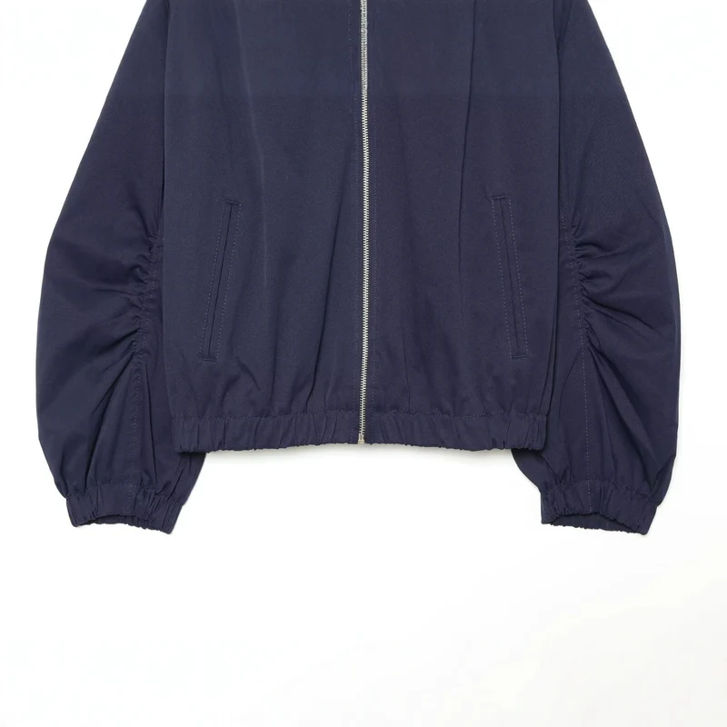 Damen Cropped Bomberjacke mit gerafften Ärmeln und hohem Funnelkragen Drune