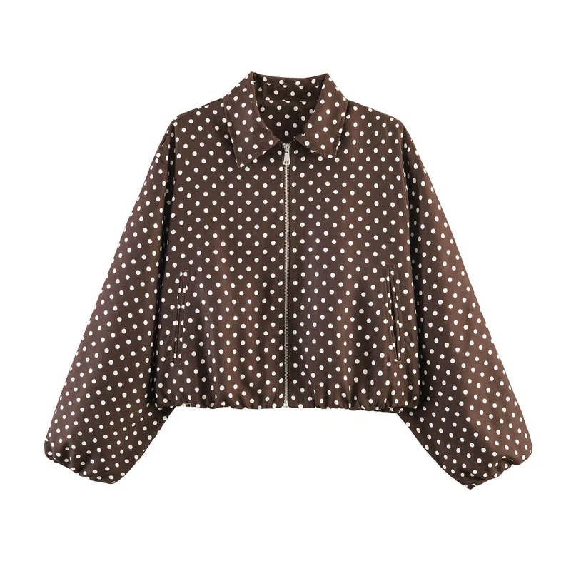 Damen Cropped Bomberjacke mit Ballonärmeln, elastischem Saum und Reverskragen Drune