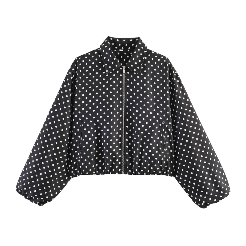 Damen Cropped Bomberjacke mit Ballonärmeln, elastischem Saum und Reverskragen Drune