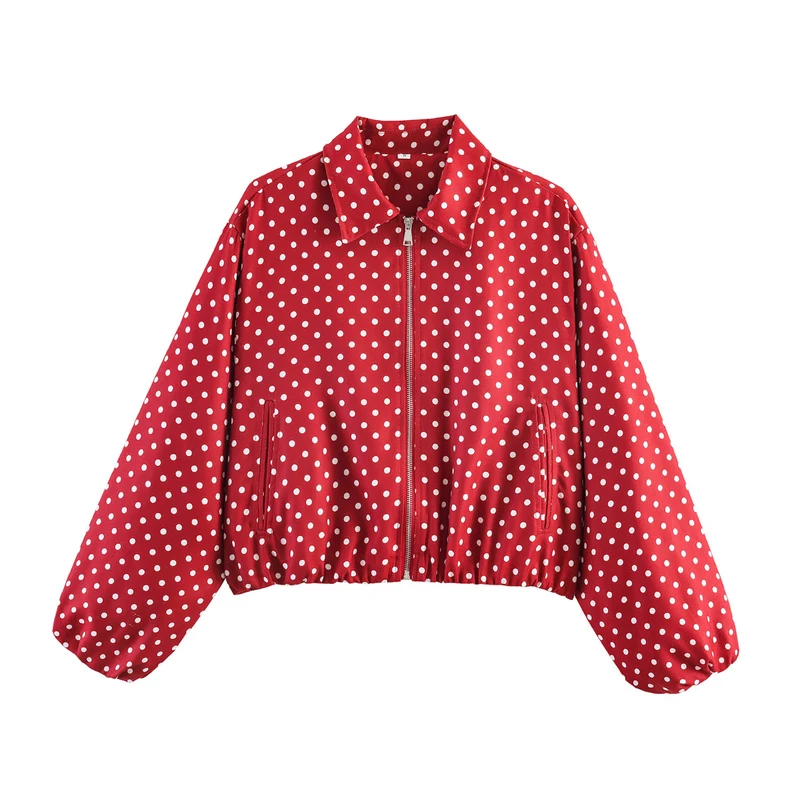 Damen Cropped Bomberjacke mit Ballonärmeln, elastischem Saum und Reverskragen Drune