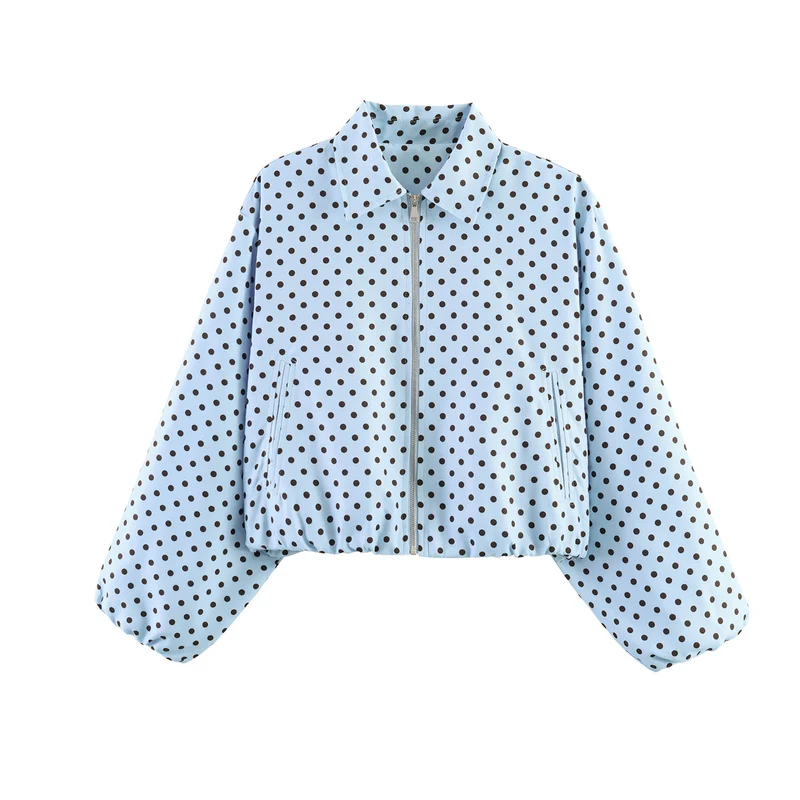Damen Cropped Bomberjacke mit Ballonärmeln, elastischem Saum und Reverskragen Drune