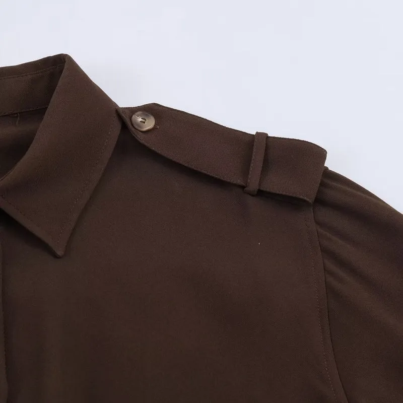 Damen Cropped-Bluse mit Schulterklappen und taillierter Drapierung Drune
