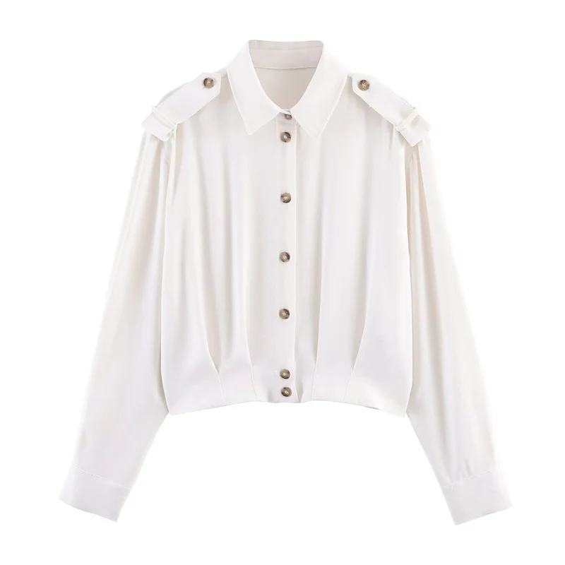 Damen Cropped-Bluse mit Schulterklappen und taillierter Drapierung Drune