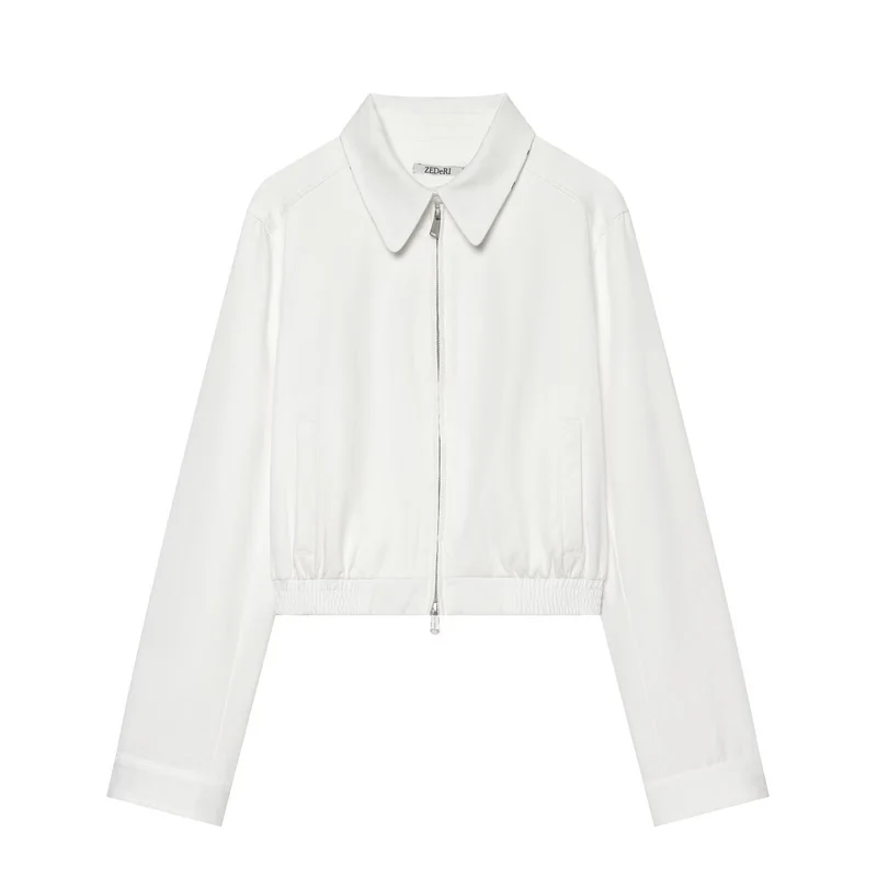 Damen Cropped Blousonjacke mit Hemdkragen, Zwei-Wege-Reißverschluss und elastischem Bund Drune