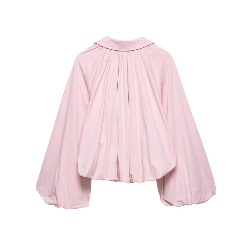 Damen Cropped-Blouson mit Ballonärmeln, Hemdkragen und elastischem Saum Drune