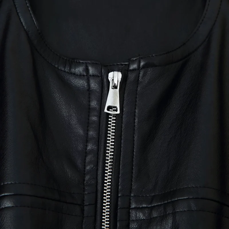 Damen Cropped Blouson in Glattlederoptik mit Rundhalsausschnitt und elastischem Saum Drune