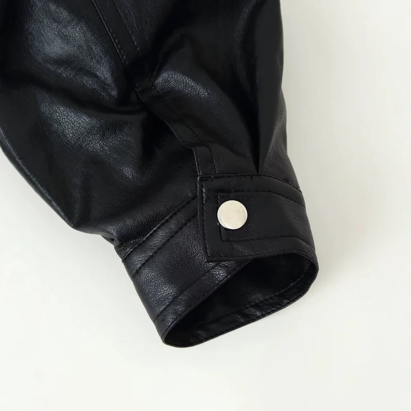 Damen Cropped Blouson in Glattlederoptik mit Rundhalsausschnitt und elastischem Saum Drune