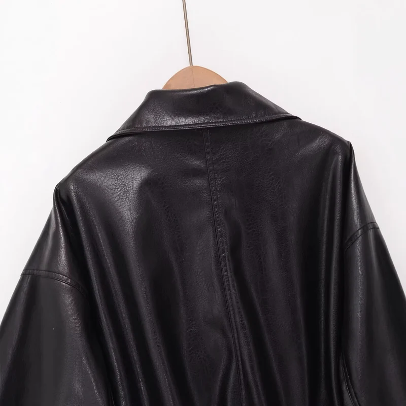 Damen Cropped-Blouson im Bomberstil aus veganer Glattlederoptik mit hohem Stehkragen Drune