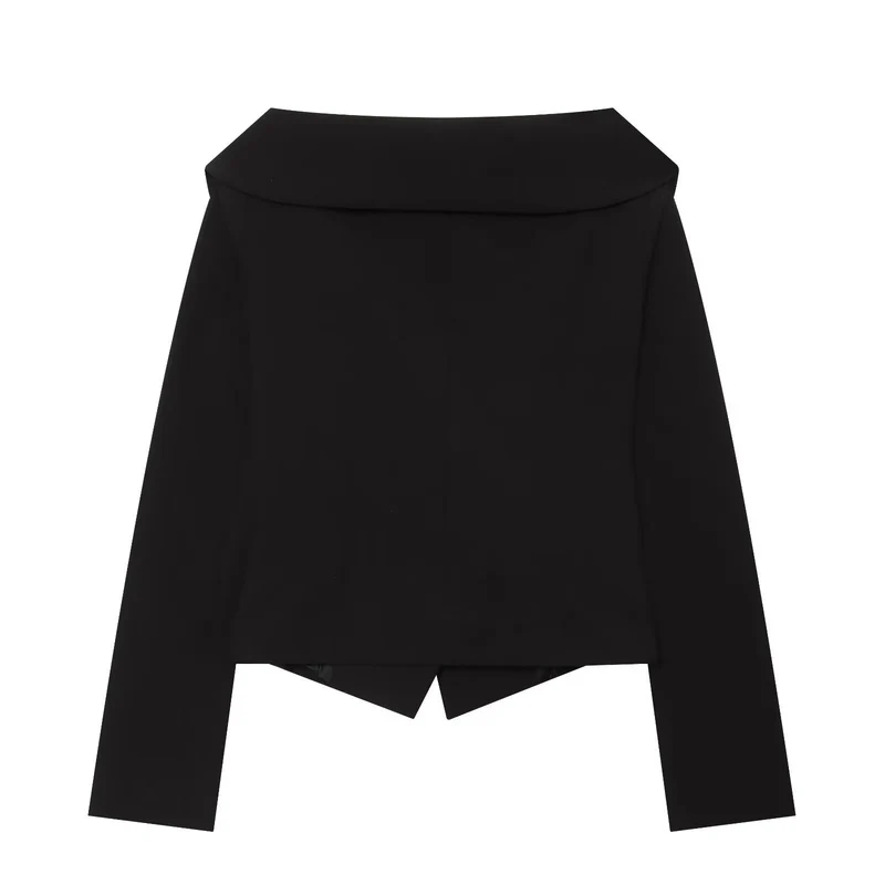 Damen Cropped-Blazer mit weitem Schalkragen und asymmetrischem Saum Drune