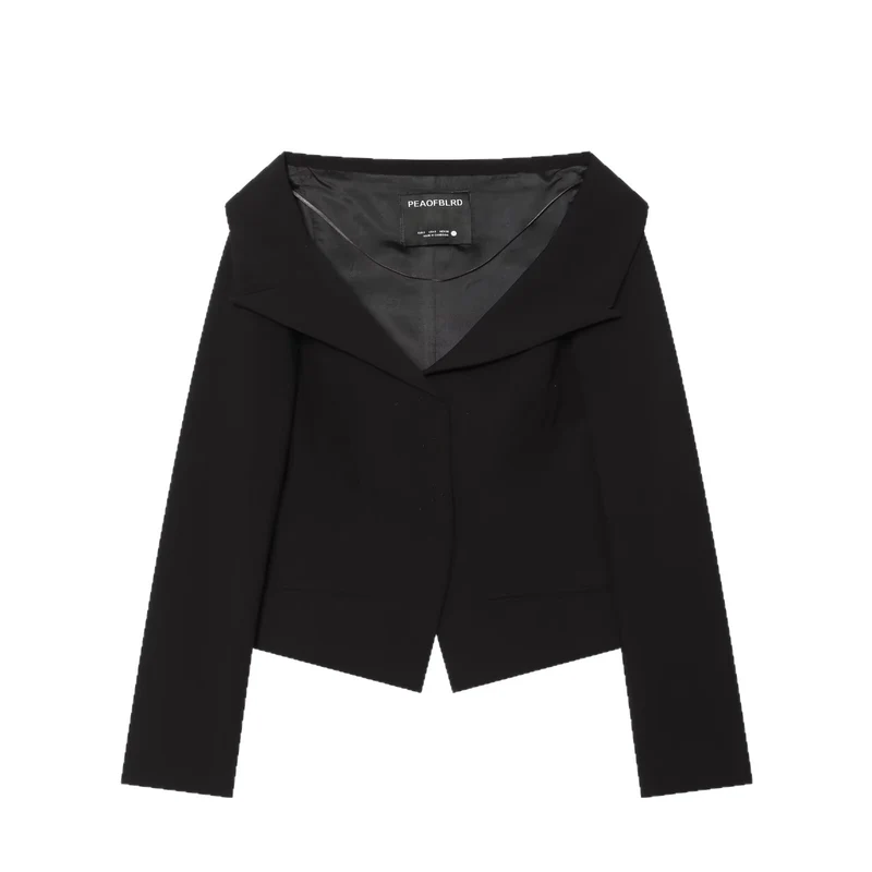 Damen Cropped-Blazer mit weitem Schalkragen und asymmetrischem Saum Drune