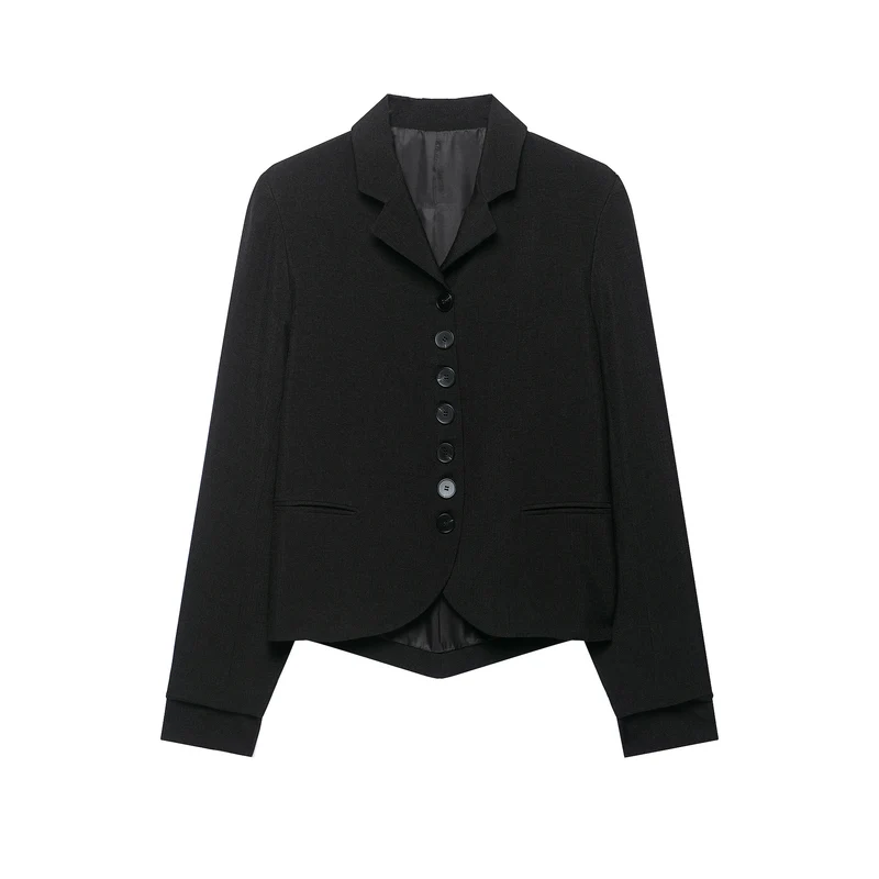Damen Cropped-Blazer mit asymmetrisch geschnittenem Vorderteil und klassischem Revers Drune
