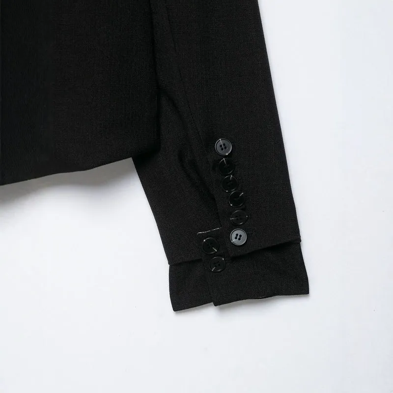 Damen Cropped-Blazer mit asymmetrisch geschnittenem Vorderteil und klassischem Revers Drune