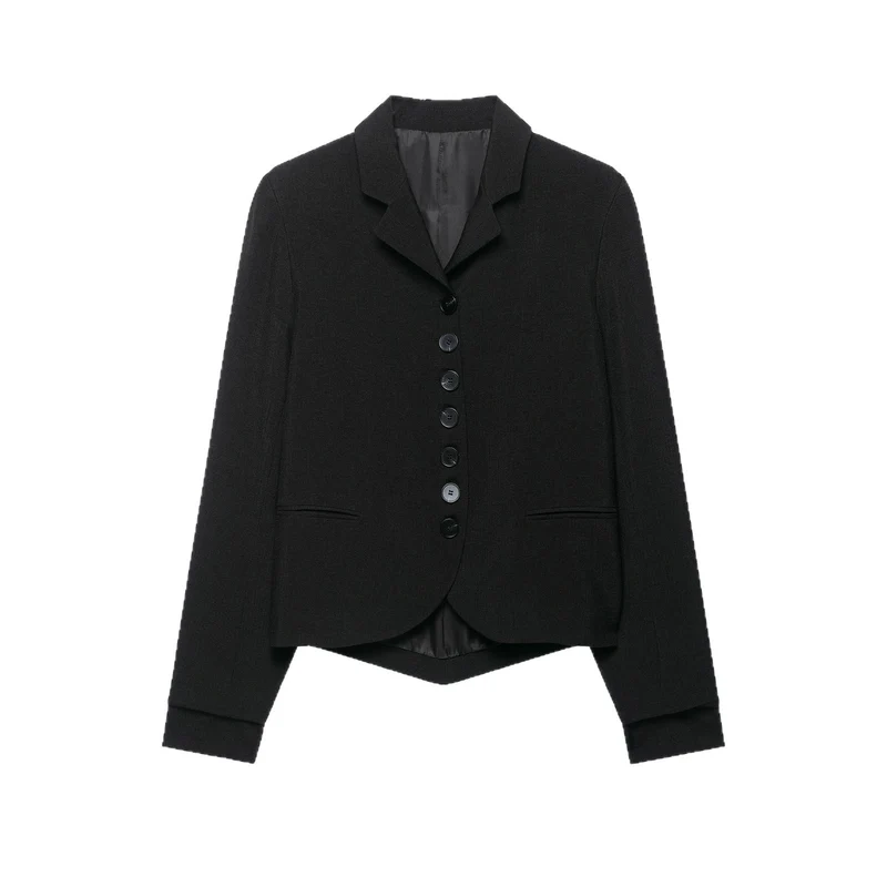 Damen Cropped-Blazer mit asymmetrisch geschnittenem Vorderteil und klassischem Revers Drune
