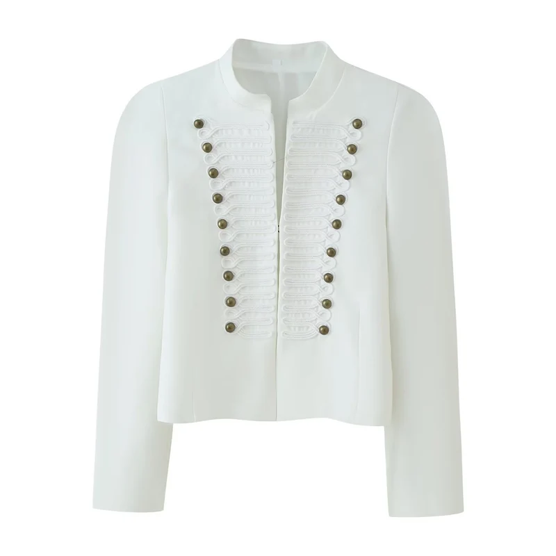 Damen Cropped‑Blazer im Militärstil mit Stehkragen und Zierkordierungen Drune