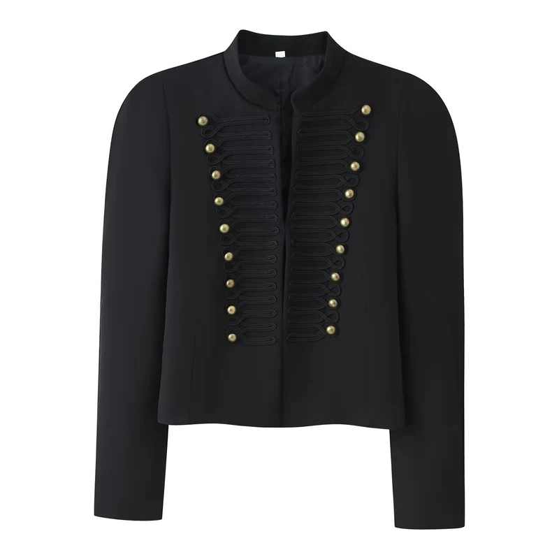 Damen Cropped Blazer im Militärlook mit Zierkordeln und Stehkragen Drune