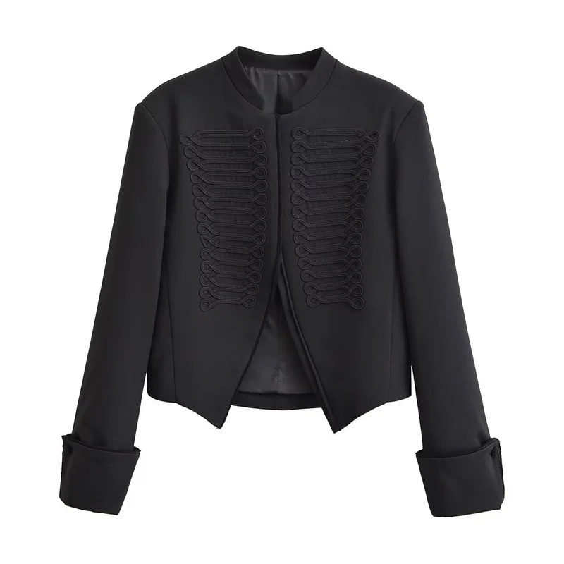 Damen Cropped Blazer im Husarenstil mit geflochtenen Zierkordeln Drune