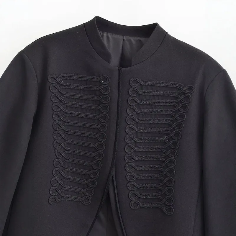Damen Cropped Blazer im Husarenstil mit geflochtenen Zierkordeln Drune