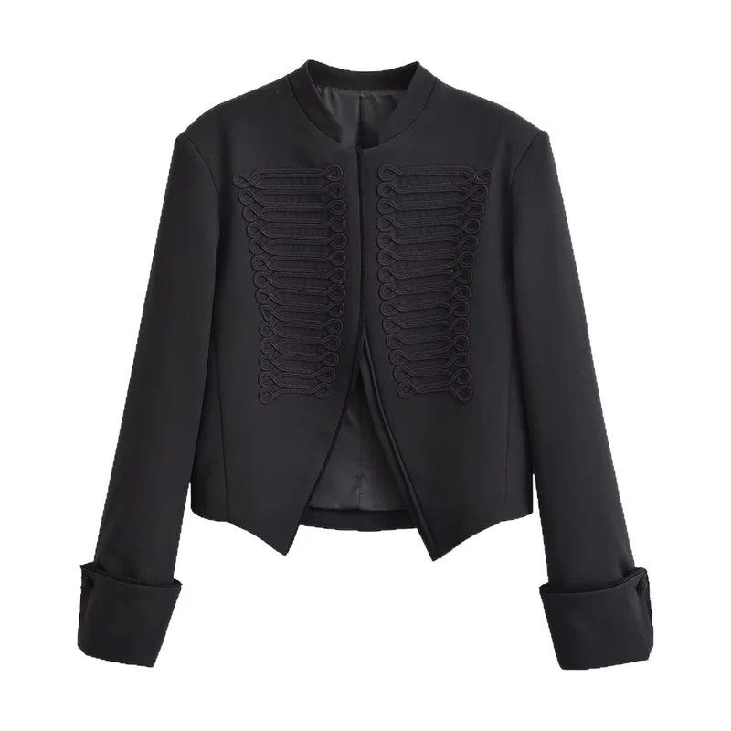 Damen Cropped Blazer im Husarenstil mit geflochtenen Zierkordeln Drune