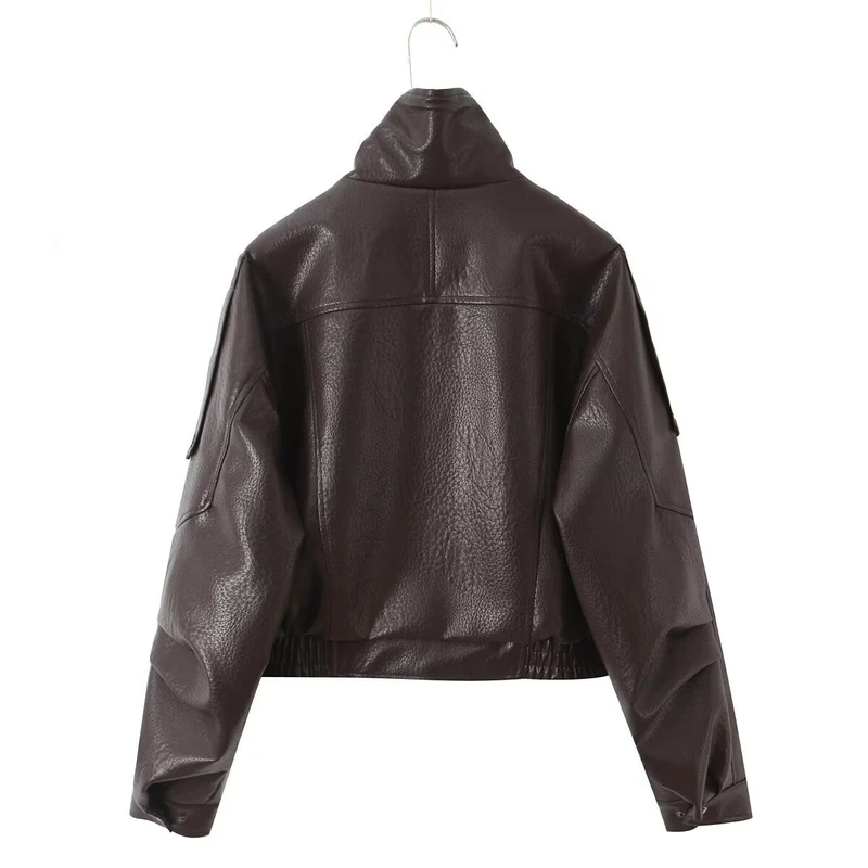 Damen Cropped Bikerblouson aus veganer Lederoptik mit asymmetrischer Frontpatte und Taillenbund Drune