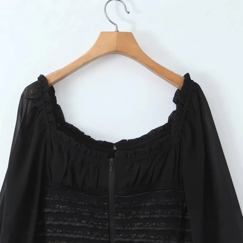 Damen Corsagenbluse mit Spitzen‑Corsage, gerafftem Dekolleté und Volantsaum Drune