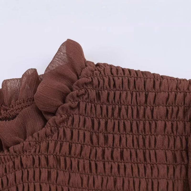 Damen Chiffonbluse mit Smokoberteil, voluminösen Ballonärmeln und Rüschenkragen Drune