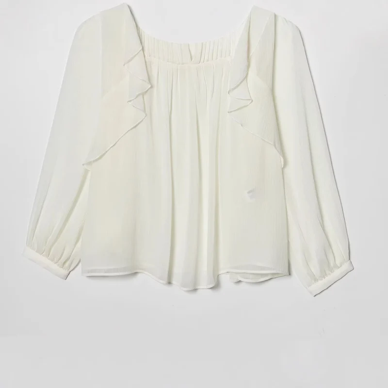 Damen Chiffonbluse mit Rüschen-Detail und plissierter Brustpartie Drune