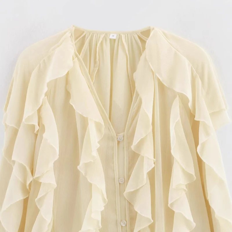 Damen Chiffon-Bluse mit Volants und Ballonärmeln Drune