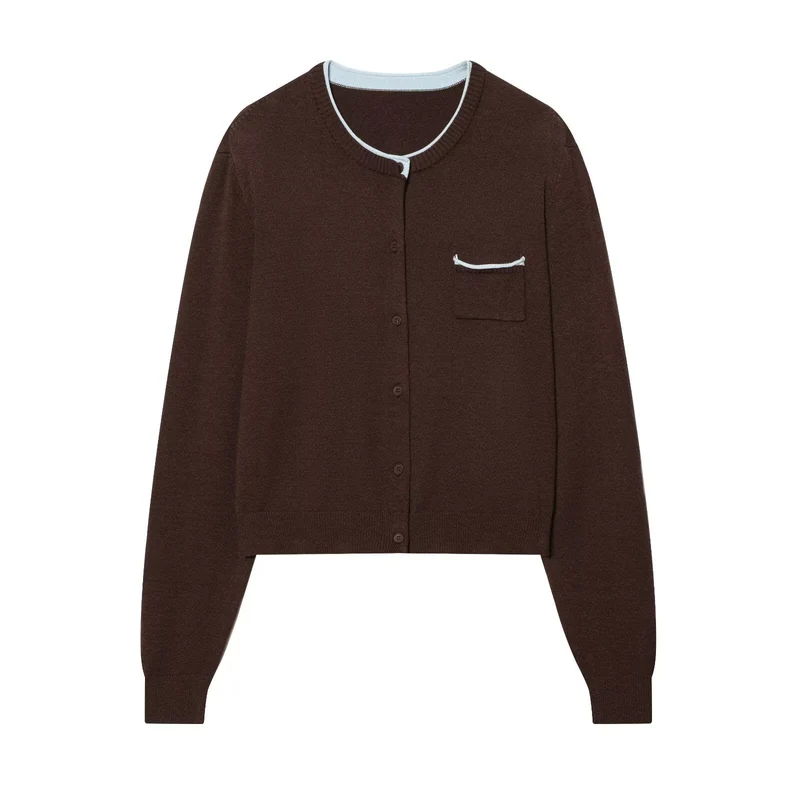 Damen Cardigan mit kontrastfarbener Knopfleiste und zweifarbigen Ärmeln Drune