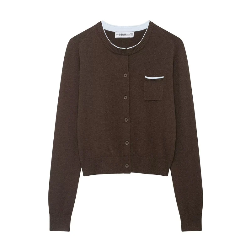 Damen Cardigan mit kontrastfarbener Knopfleiste und zweifarbigen Ärmeln Drune
