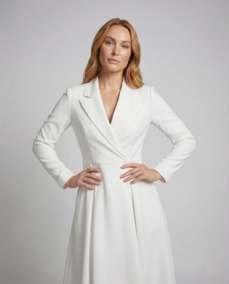 Damen Blazer Kleid Tailliert im Mantelstil mit A Linien Rock