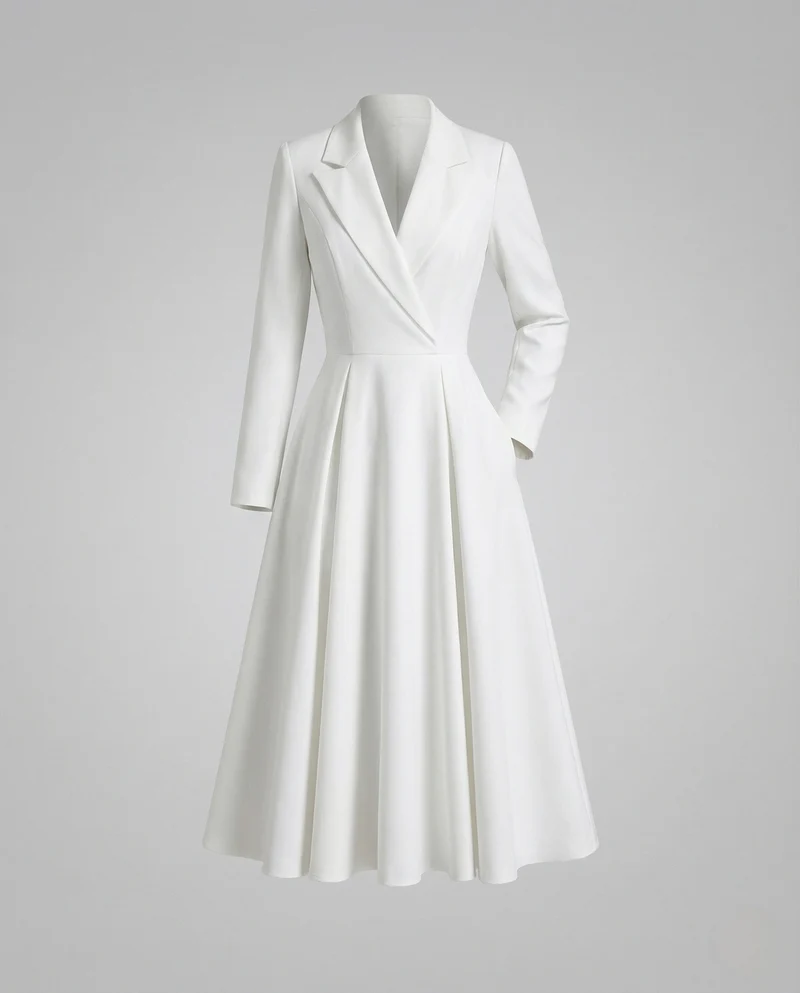 Damen Blazer Kleid Tailliert im Mantelstil mit A Linien Rock