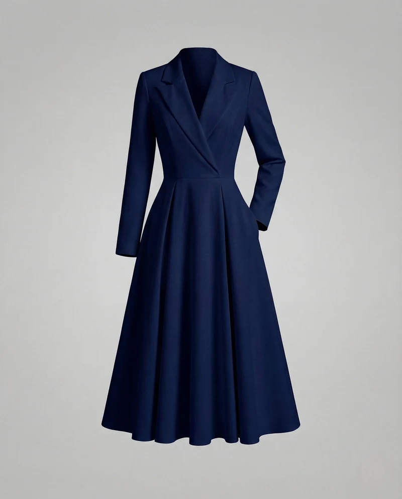 Damen Blazer Kleid Tailliert im Mantelstil mit A Linien Rock
