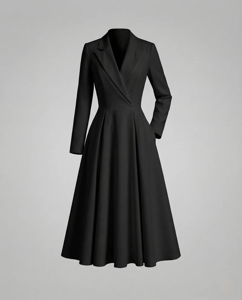 Damen Blazer Kleid Tailliert im Mantelstil mit A Linien Rock