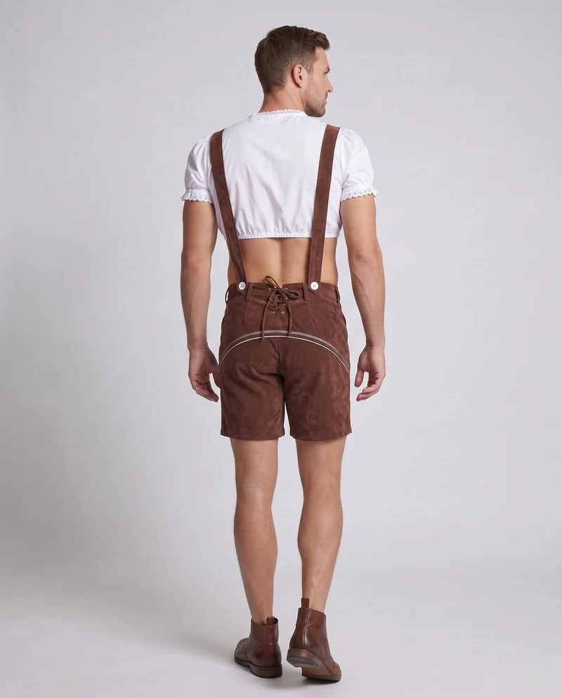 Herren Trachten-Lederhose mit kunstvollen Verzierungen und verstellbaren Trägern Drune