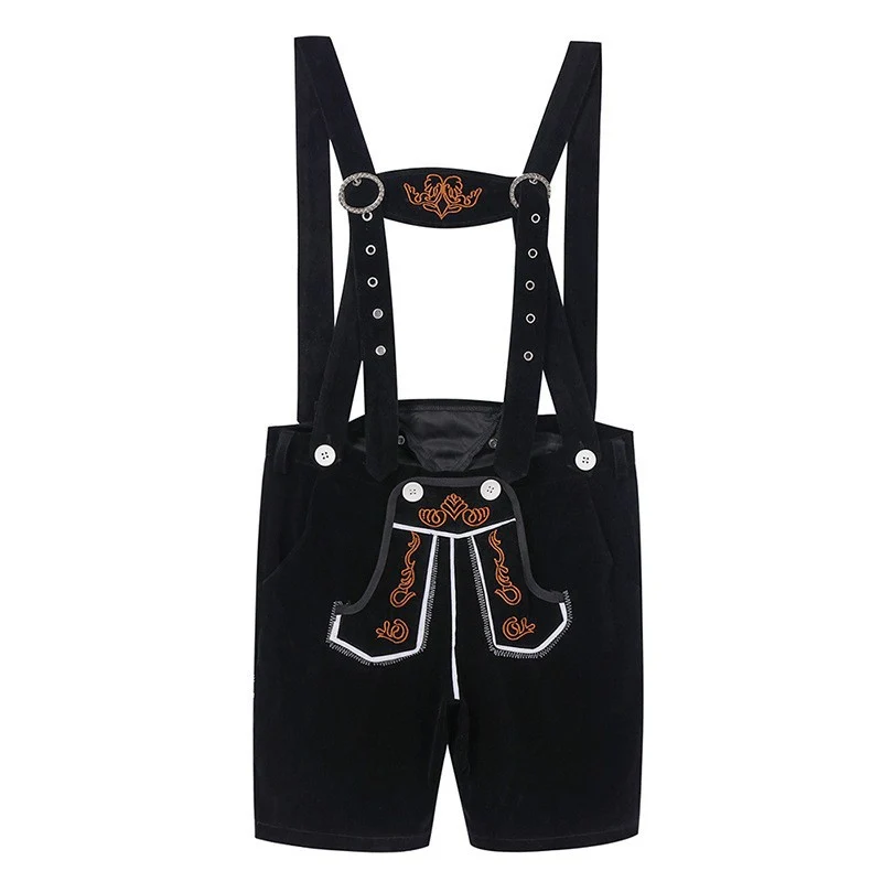 Herren Trachten-Lederhose mit kunstvollen Verzierungen und verstellbaren Trägern Drune