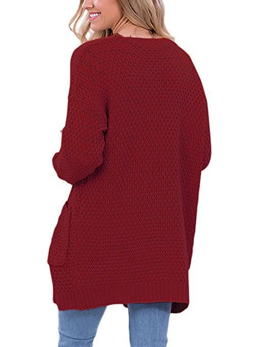 Damen Grober Strickcardigan mit offener Front und praktischen Taschen Drune