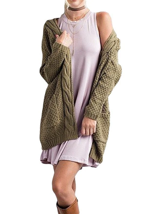 Damen Grober Strickcardigan mit offener Front und praktischen Taschen Drune