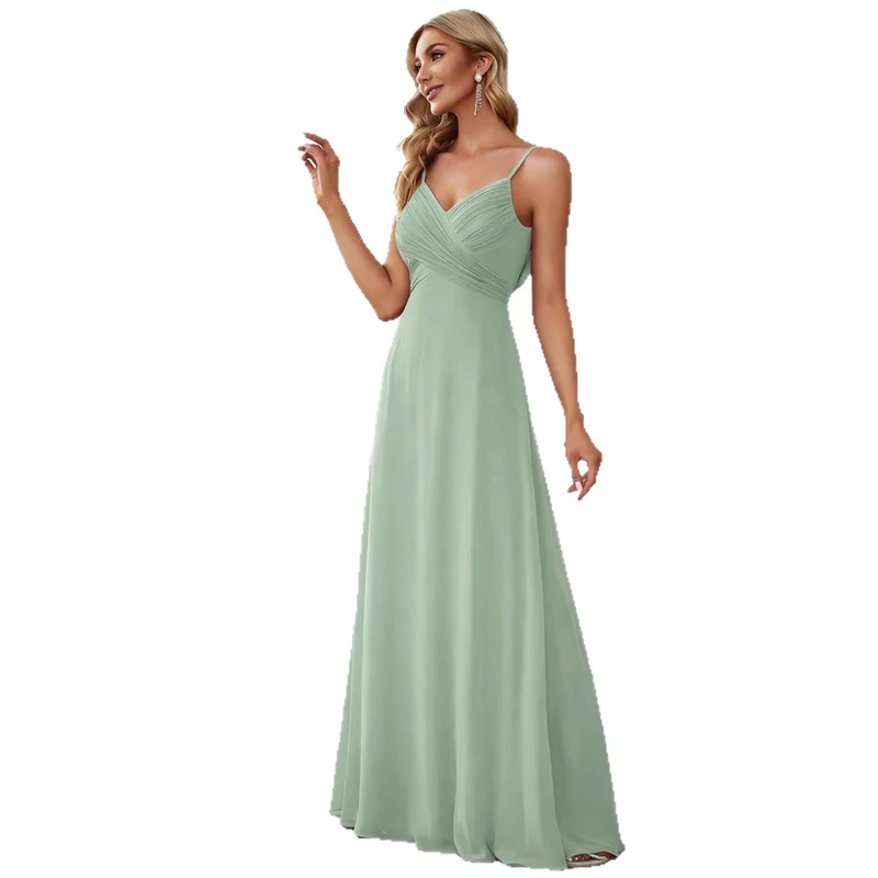 Damen nan fließendes Chiffon-Abendkleid mit überkreuzter Drapage, Empire-Taille und feinen Spaghettiträgern Drune