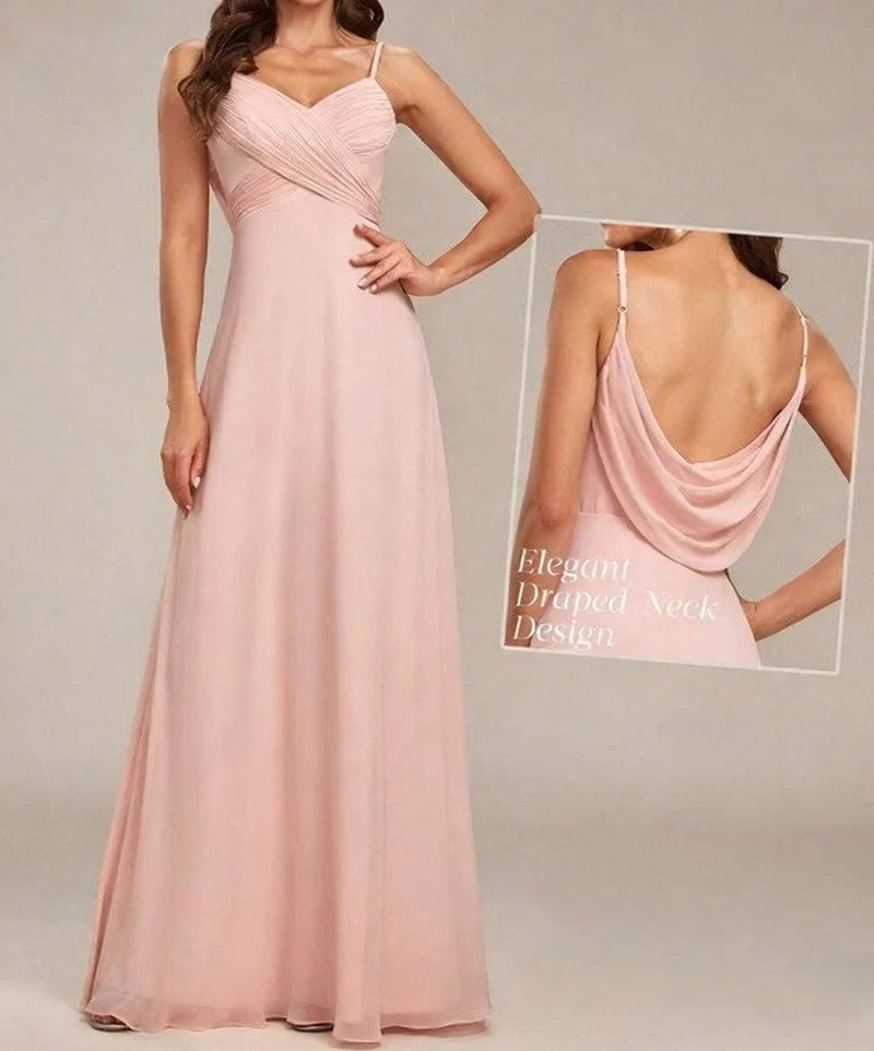 Damen nan fließendes Chiffon-Abendkleid mit überkreuzter Drapage, Empire-Taille und feinen Spaghettiträgern Drune