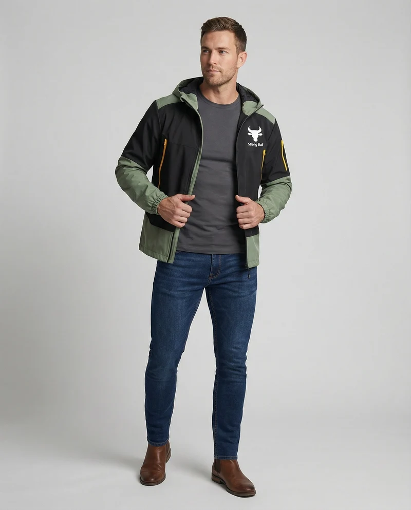 Drune | Herrenjacke mit Reißverschluss, Kapuze und Farbblockdesign