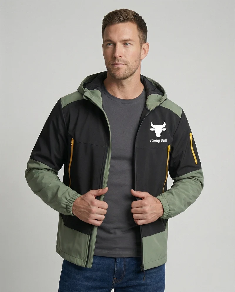 Drune | Herrenjacke mit Reißverschluss, Kapuze und Farbblockdesign