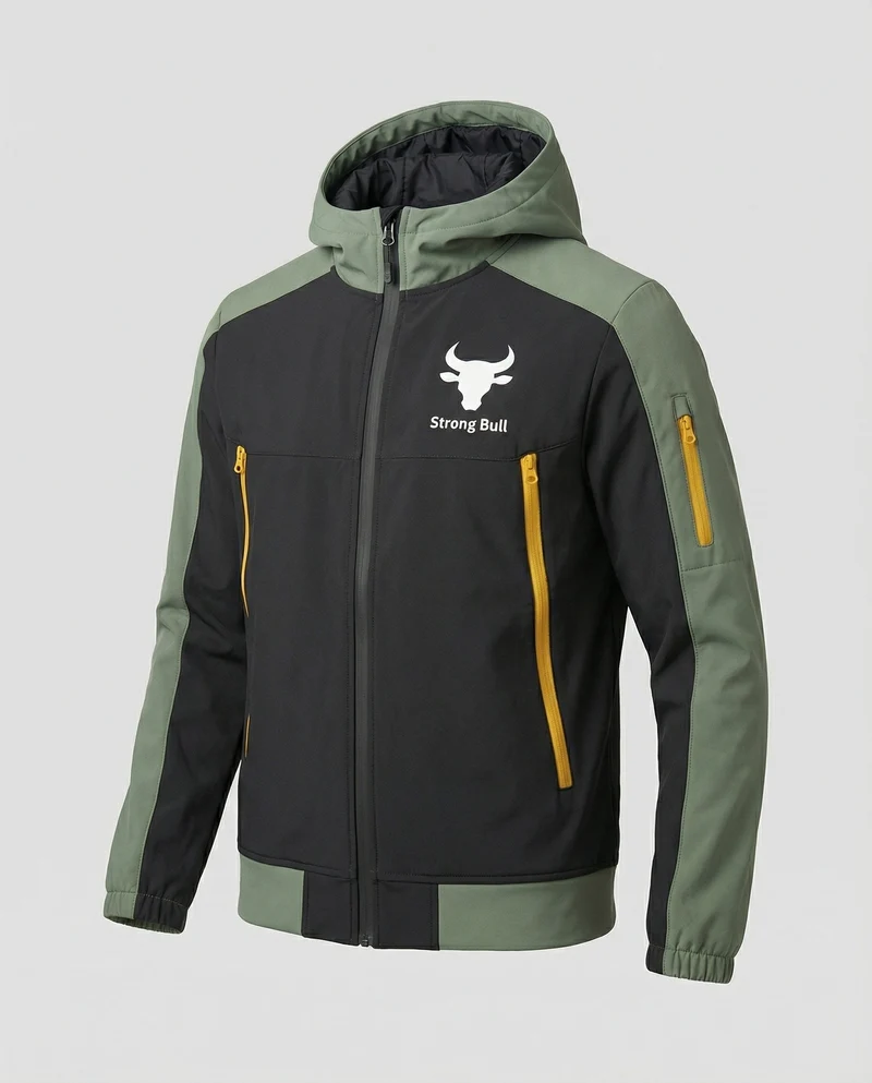 Drune | Herrenjacke mit Reißverschluss, Kapuze und Farbblockdesign