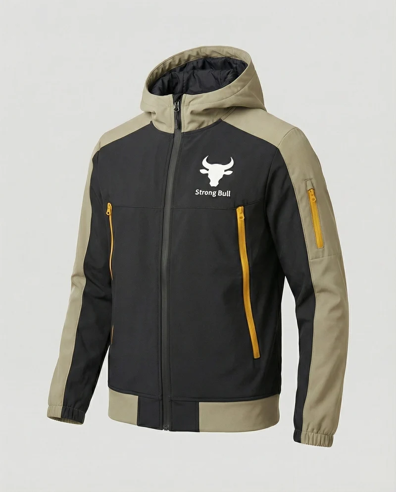 Drune | Herrenjacke mit Reißverschluss, Kapuze und Farbblockdesign